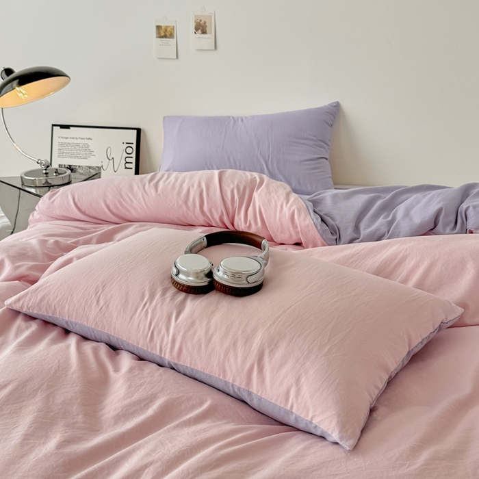 91家纺网 家纺一手货源 找家纺 芷凡家纺 2025新款A类加厚水洗棉云朵棉四件套 芝夏粉+千夏紫