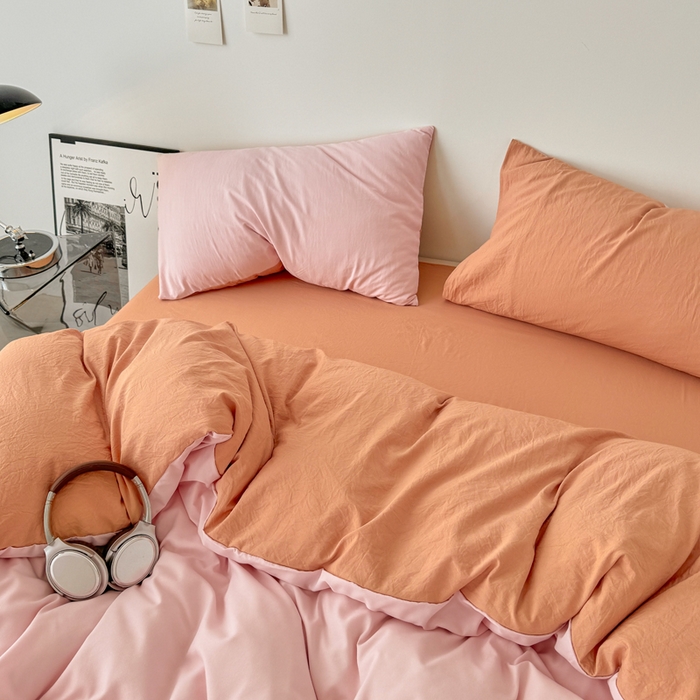 91家纺网 家纺一手货源 找家纺 芷凡家纺 2025新款A类加厚水洗棉云朵棉四件套 芝夏粉+亚麻驼