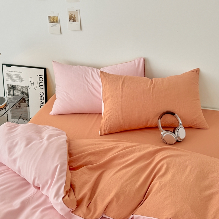 91家纺网 家纺一手货源 找家纺 芷凡家纺 2025新款A类加厚水洗棉云朵棉四件套 芝夏粉+亚麻驼