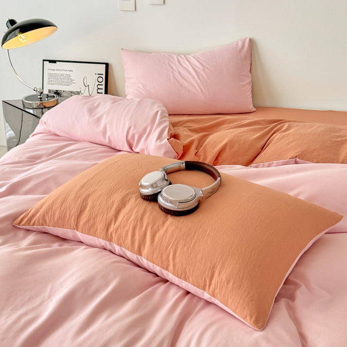 91家纺网 家纺一手货源 找家纺 芷凡家纺 2025新款A类加厚水洗棉云朵棉四件套 芝夏粉+亚麻驼