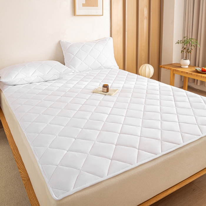 91家纺网 家纺一手货源 找家纺 憨豆家纺 2025新款水洗棉磨毛夹棉床笠四季床垫褥子床护垫薄款学生宿舍榻榻米垫被跨境加棉保护垫 床护垫-白色