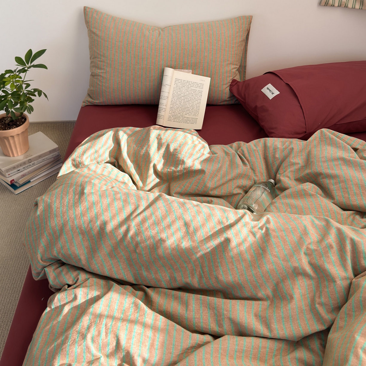 91家纺网 家纺一手货源 找家纺 （总）玖弘家居 2025新款全棉纯棉水洗棉五色条纹混搭单被套