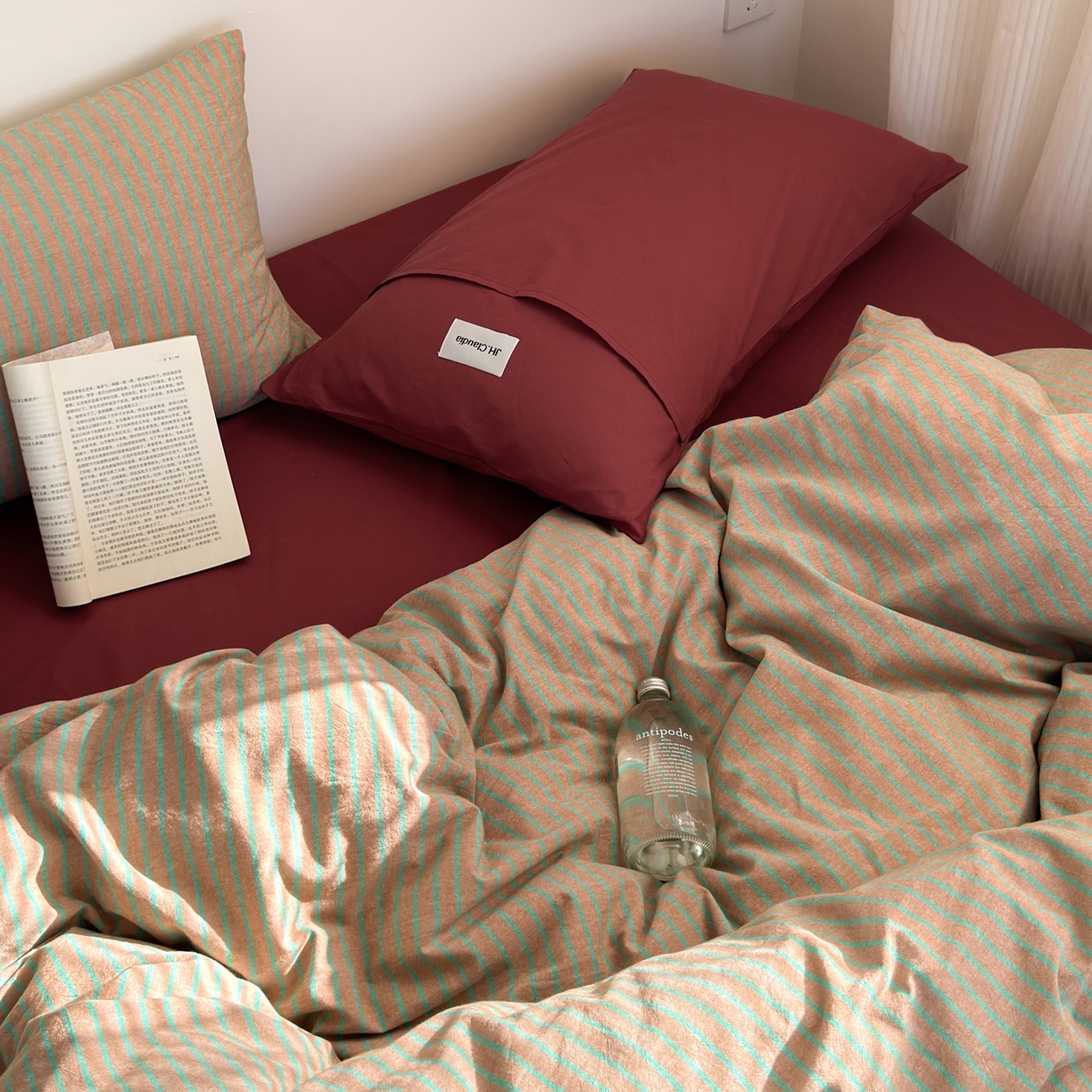 91家纺网 家纺一手货源 找家纺 玖弘家居 2025新款全棉纯棉水洗棉五色条纹混搭单被套 混搭桔红条