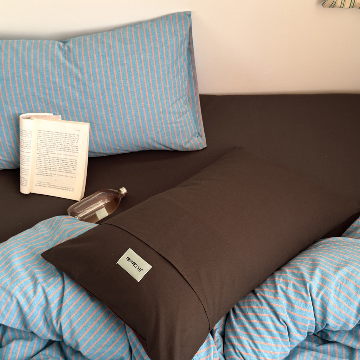 91家纺网 家纺一手货源 找家纺 玖弘家居 2025新款全棉纯棉水洗棉五色条纹混搭单被套 混搭蓝咖条