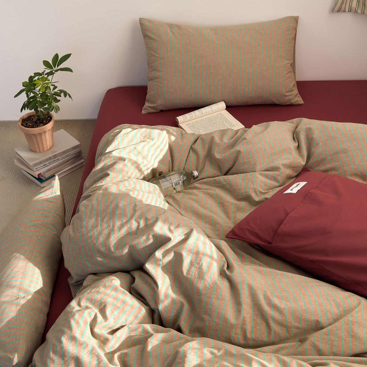 91家纺网 家纺一手货源 找家纺 玖弘家居 2025新款全棉纯棉水洗棉五色条纹混搭单被套 混搭桔红条