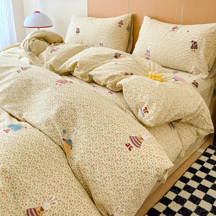 91家纺网 家纺一手货源 找家纺 感遇家纺  2025新款小清新甜系全棉四件套 百丽兔