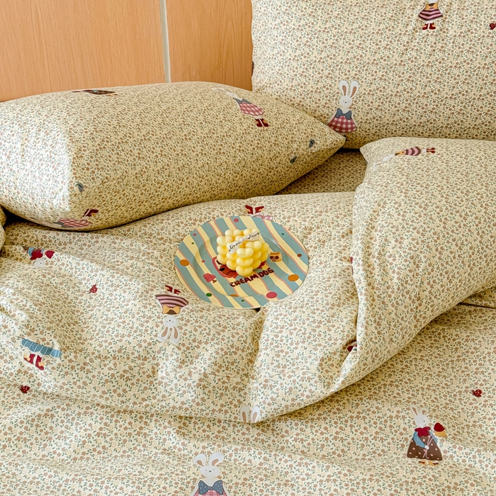 91家纺网 家纺一手货源 找家纺 感遇家纺  2025新款小清新甜系全棉四件套 百丽兔