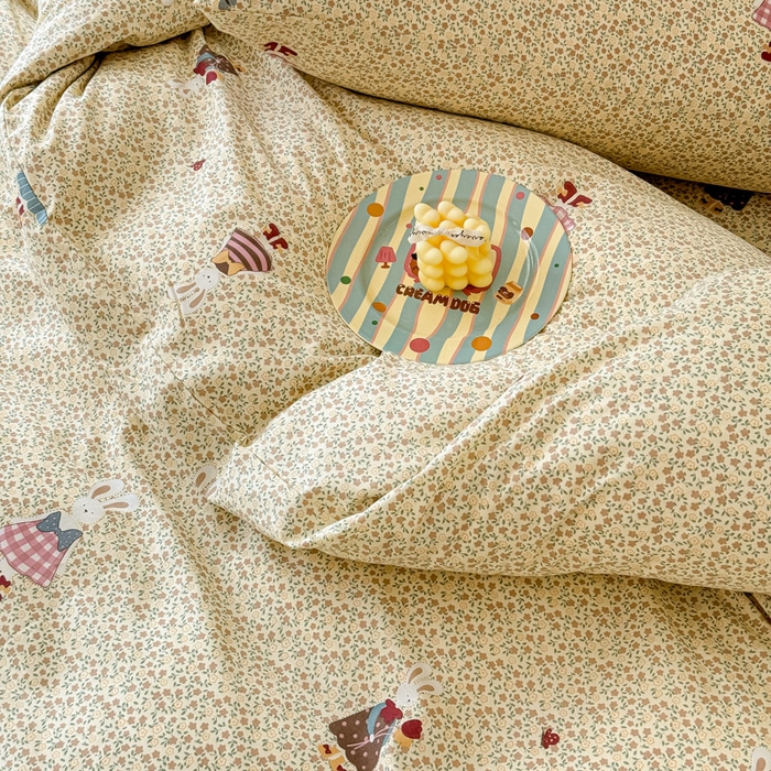 91家纺网 家纺一手货源 找家纺 感遇家纺  2025新款小清新甜系全棉四件套 百丽兔