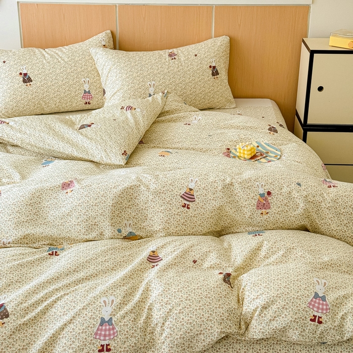 91家纺网 家纺一手货源 找家纺 感遇家纺  2025新款小清新甜系全棉四件套 百丽兔