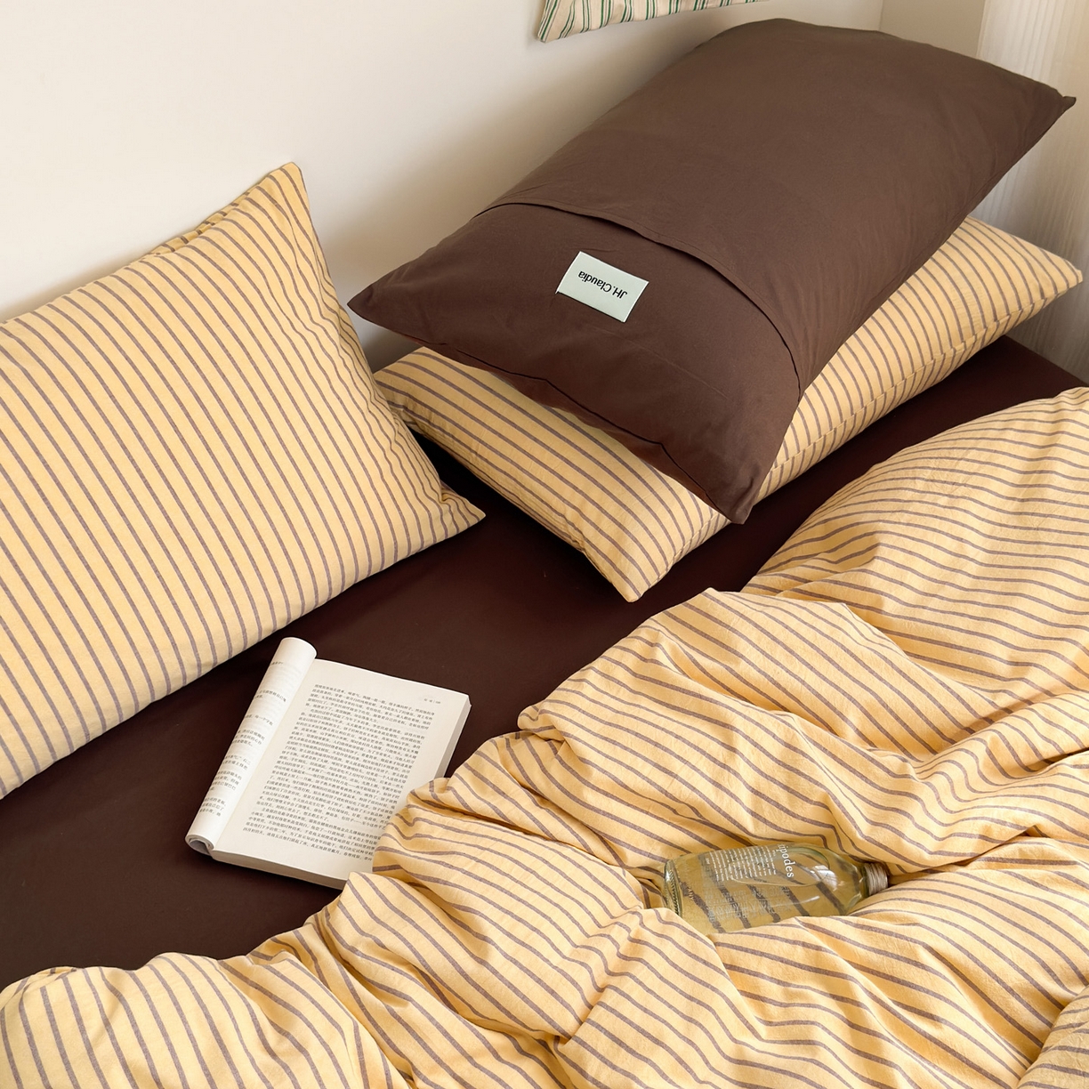 91家纺网 家纺一手货源 找家纺 玖弘家居 2025新款全棉纯棉水洗棉五色条纹混搭单被套 混搭黄咖条