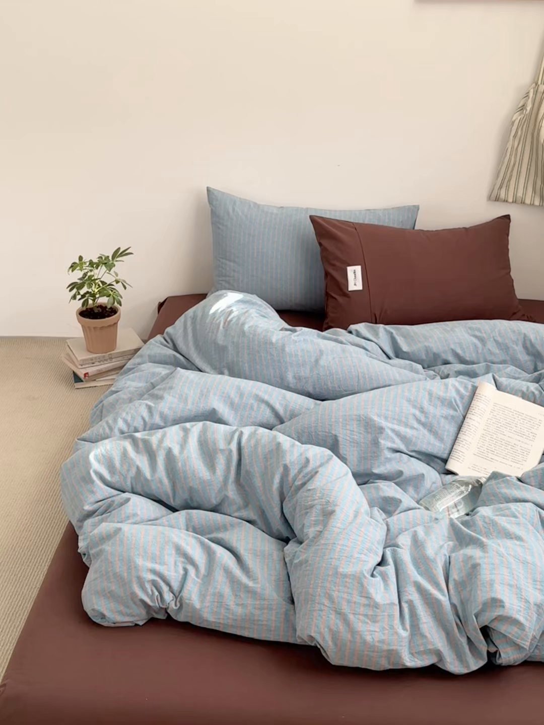 91家纺网 家纺一手货源 找家纺 玖弘家居 2025新款全棉纯棉水洗棉五色条纹混搭单被套 混搭蓝咖条