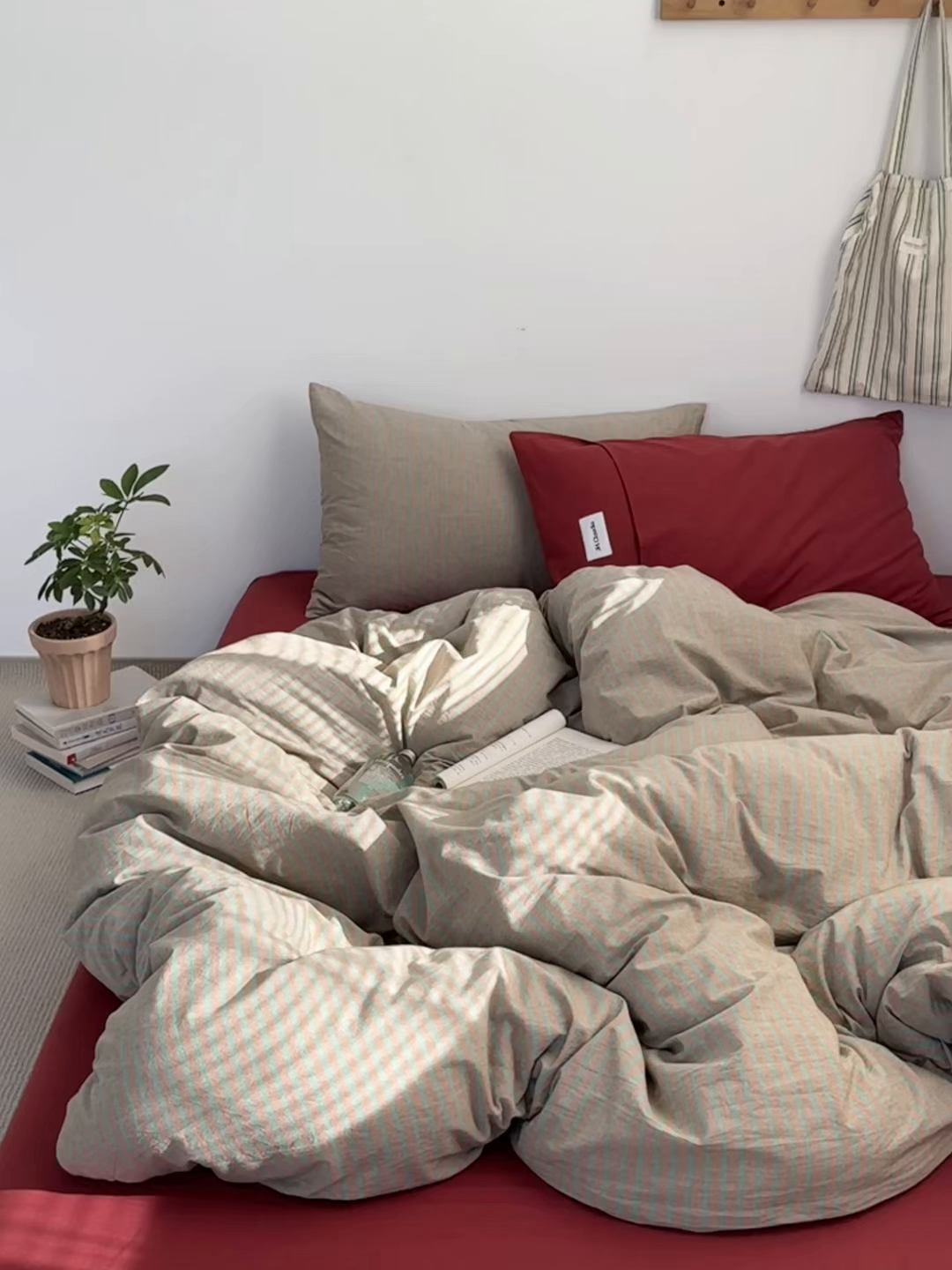 91家纺网 家纺一手货源 找家纺 玖弘家居 2025新款全棉纯棉水洗棉五色条纹混搭单被套 混搭桔红条