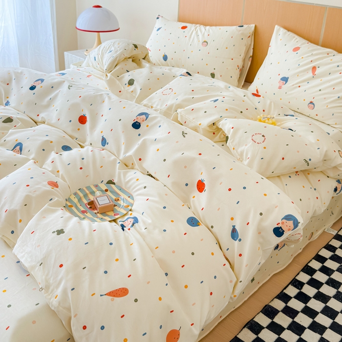 91家纺网 家纺一手货源 找家纺 感遇家纺  2025新款小清新甜系全棉四件套 波点小女孩