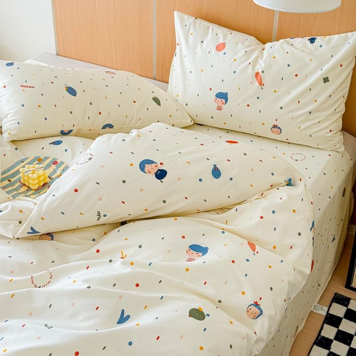 91家纺网 家纺一手货源 找家纺 感遇家纺  2025新款小清新甜系全棉四件套 波点小女孩