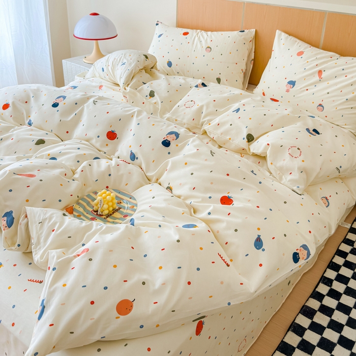 91家纺网 家纺一手货源 找家纺 感遇家纺  2025新款小清新甜系全棉四件套 波点小女孩