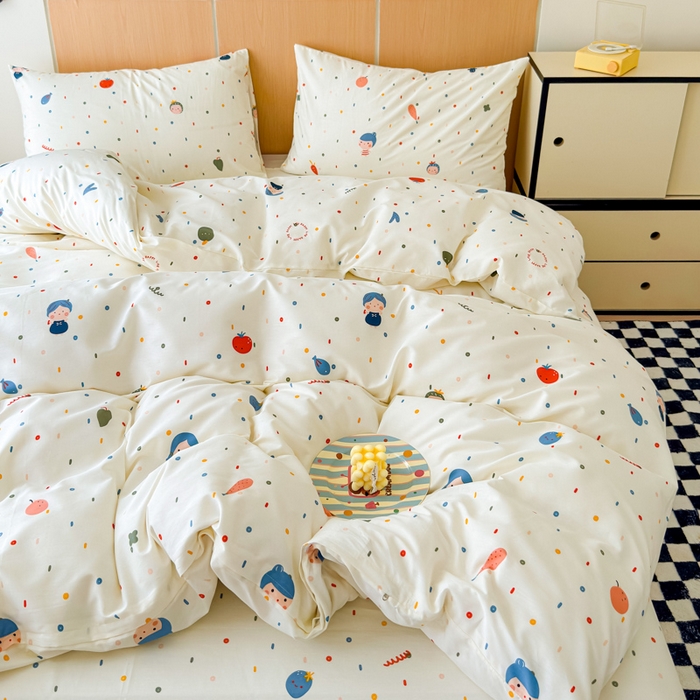 91家纺网 家纺一手货源 找家纺 感遇家纺  2025新款小清新甜系全棉四件套 波点小女孩