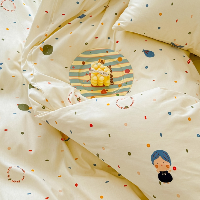 91家纺网 家纺一手货源 找家纺 感遇家纺  2025新款小清新甜系全棉四件套 波点小女孩