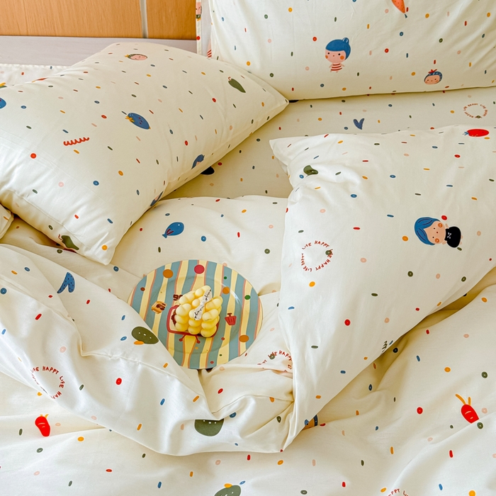 91家纺网 家纺一手货源 找家纺 感遇家纺  2025新款小清新甜系全棉四件套 波点小女孩