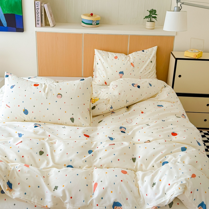 91家纺网 家纺一手货源 找家纺 感遇家纺  2025新款小清新甜系全棉四件套 波点小女孩