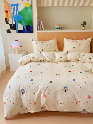 91家纺网 家纺一手货源 找家纺 感遇家纺  2025新款小清新甜系全棉四件套 波点小女孩