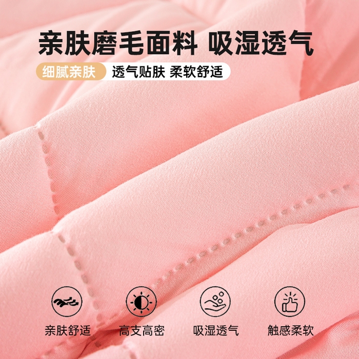 91家纺网 家纺一手货源 找家纺 憨豆家纺 2025新款水洗棉磨毛夹棉床笠四季床垫褥子床护垫薄款学生宿舍榻榻米垫被跨境加棉保护垫 床护垫-粉色