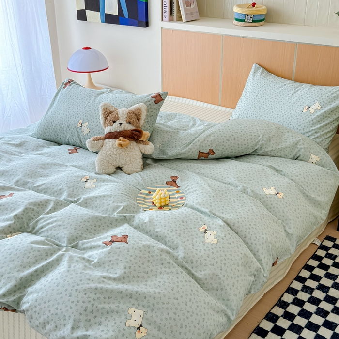 91家纺网 家纺一手货源 找家纺 感遇家纺 2025新款小清新甜系全棉四件套点点小狗