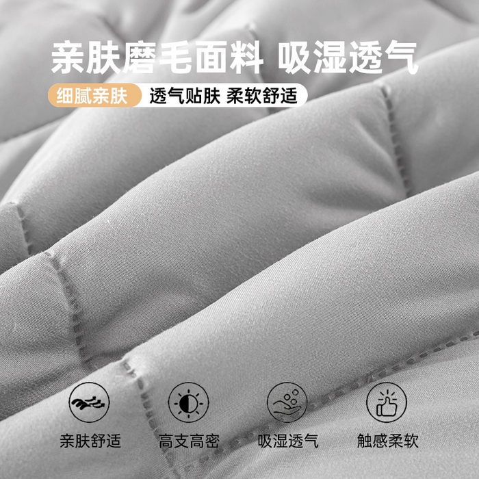 91家纺网 家纺一手货源 找家纺 憨豆家纺 2025新款水洗棉磨毛夹棉床笠四季床垫褥子床护垫薄款学生宿舍榻榻米垫被跨境加棉保护垫 床护垫-灰色