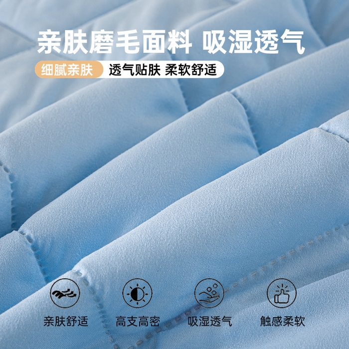 91家纺网 家纺一手货源 找家纺 憨豆家纺 2025新款水洗棉磨毛夹棉床笠四季床垫褥子床护垫薄款学生宿舍榻榻米垫被跨境加棉保护垫 床护垫-蓝色