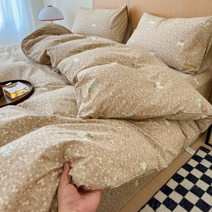 91家纺网 家纺一手货源 找家纺 感遇家纺  2025新款小清新甜系全棉四件套复古樱桃