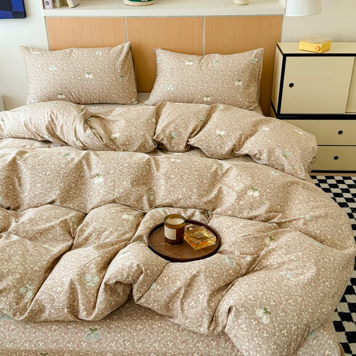 91家纺网 家纺一手货源 找家纺 感遇家纺  2025新款小清新甜系全棉四件套复古樱桃