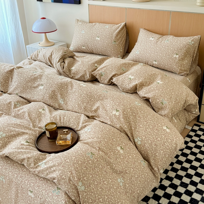 91家纺网 家纺一手货源 找家纺 感遇家纺  2025新款小清新甜系全棉四件套复古樱桃