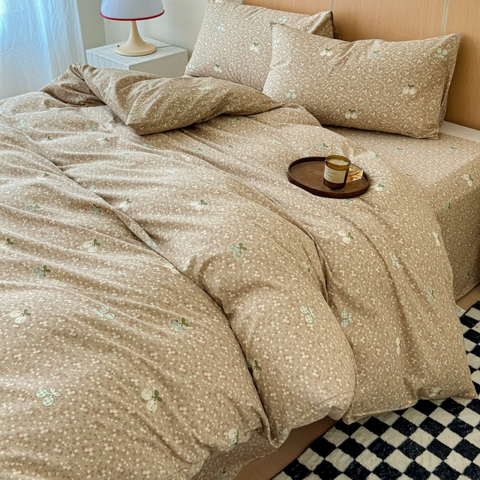 91家纺网 家纺一手货源 找家纺 感遇家纺  2025新款小清新甜系全棉四件套复古樱桃