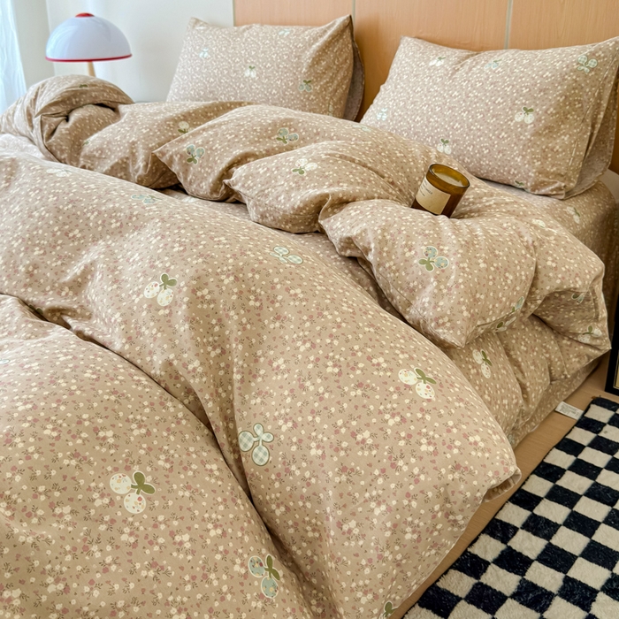 91家纺网 家纺一手货源 找家纺 感遇家纺  2025新款小清新甜系全棉四件套复古樱桃