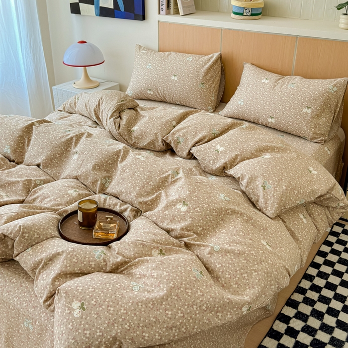 91家纺网 家纺一手货源 找家纺 感遇家纺  2025新款小清新甜系全棉四件套复古樱桃