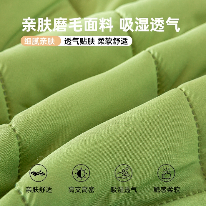 91家纺网 家纺一手货源 找家纺 憨豆家纺 2025新款水洗棉磨毛夹棉床笠四季床垫褥子床护垫薄款学生宿舍榻榻米垫被跨境加棉保护垫 床护垫-绿色