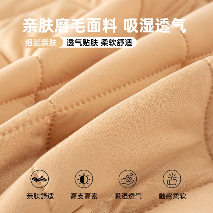 91家纺网 家纺一手货源 找家纺 憨豆家纺 2025新款水洗棉磨毛夹棉床笠四季床垫褥子床护垫薄款学生宿舍榻榻米垫被跨境加棉保护垫 床护垫-棕黄色