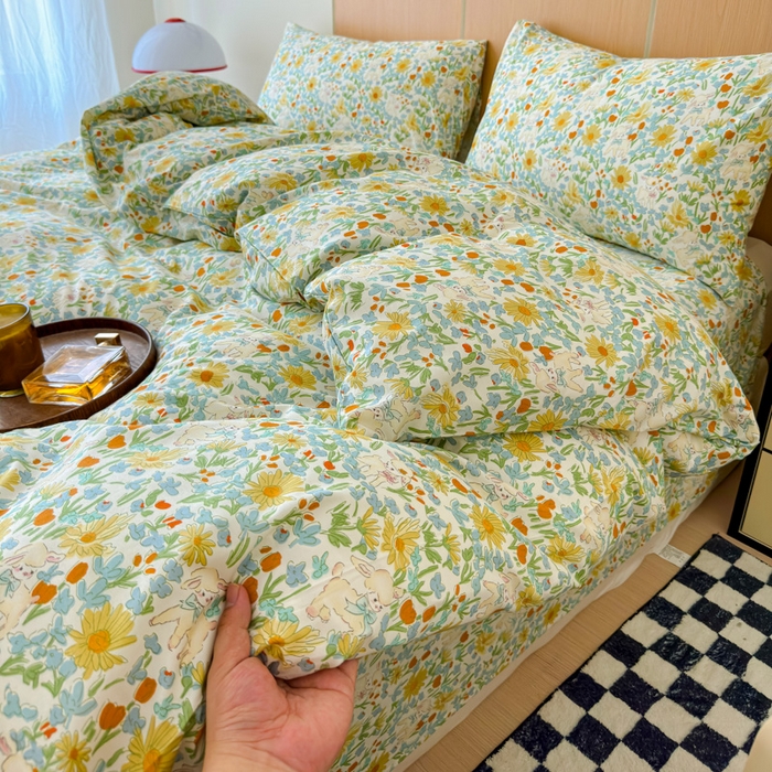 91家纺网 家纺一手货源 找家纺 感遇家纺  2025新款小清新甜系全棉四件套 花间牧歌