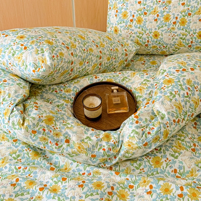 91家纺网 家纺一手货源 找家纺 感遇家纺  2025新款小清新甜系全棉四件套 花间牧歌