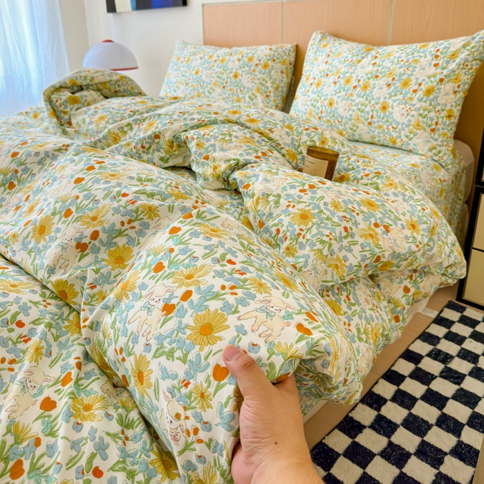 91家纺网 家纺一手货源 找家纺 感遇家纺  2025新款小清新甜系全棉四件套 花间牧歌