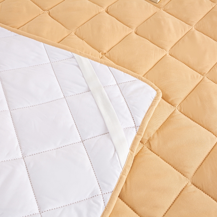 91家纺网 家纺一手货源 找家纺 憨豆家纺 2025新款水洗棉磨毛夹棉床笠四季床垫褥子床护垫薄款学生宿舍榻榻米垫被跨境加棉保护垫 床护垫-棕黄色