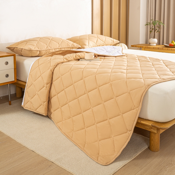 91家纺网 家纺一手货源 找家纺 憨豆家纺 2025新款水洗棉磨毛夹棉床笠四季床垫褥子床护垫薄款学生宿舍榻榻米垫被跨境加棉保护垫 床护垫-棕黄色