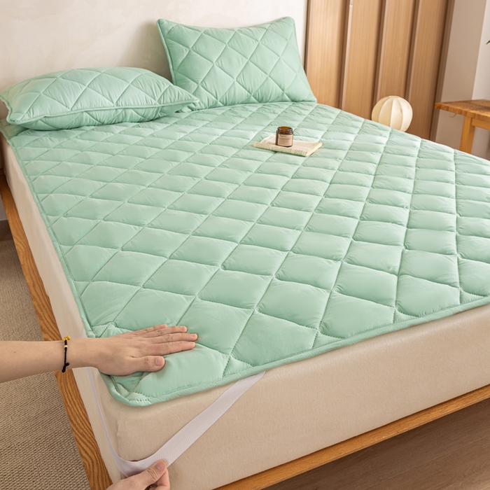 91家纺网 家纺一手货源 找家纺 憨豆家纺 2025新款水洗棉磨毛夹棉床笠四季床垫褥子床护垫薄款学生宿舍榻榻米垫被跨境加棉保护垫 床护垫-青色