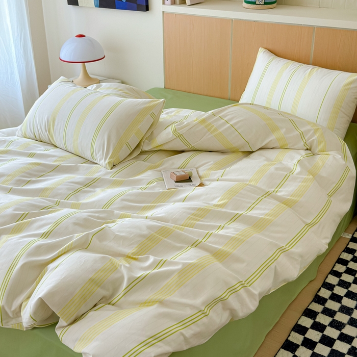 91家纺网 家纺一手货源 找家纺 感遇家纺  2025新款小清新甜系全棉四件套 奶绿