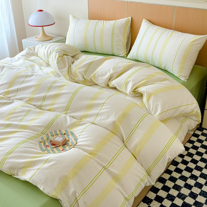 91家纺网 家纺一手货源 找家纺 感遇家纺  2025新款小清新甜系全棉四件套 奶绿