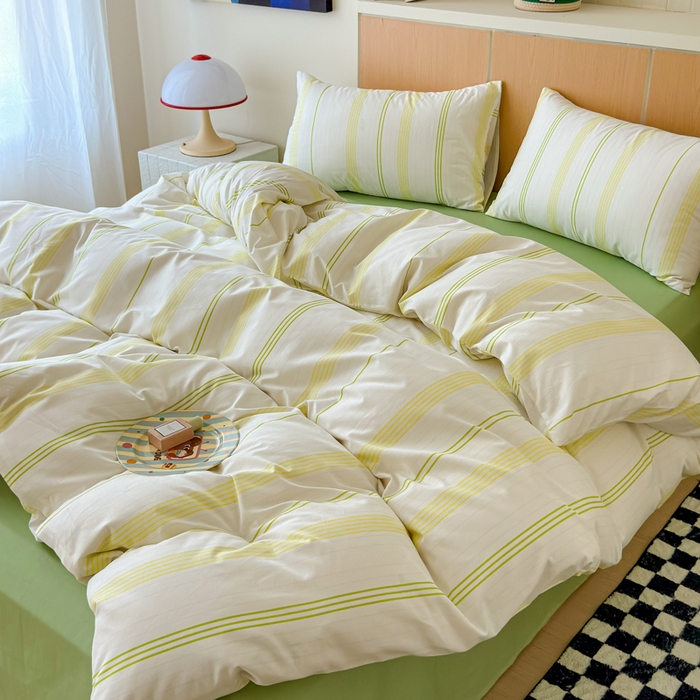 91家纺网 家纺一手货源 找家纺 感遇家纺  2025新款小清新甜系全棉四件套 奶绿