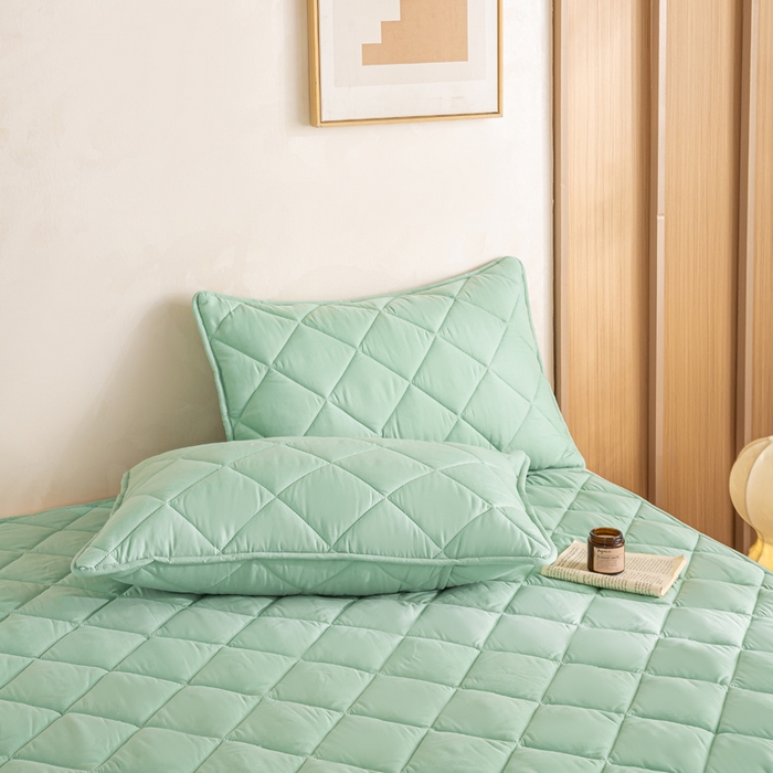 91家纺网 家纺一手货源 找家纺 憨豆家纺 2025新款水洗棉磨毛夹棉床笠四季床垫褥子床护垫薄款学生宿舍榻榻米垫被跨境加棉保护垫 床护垫-青色