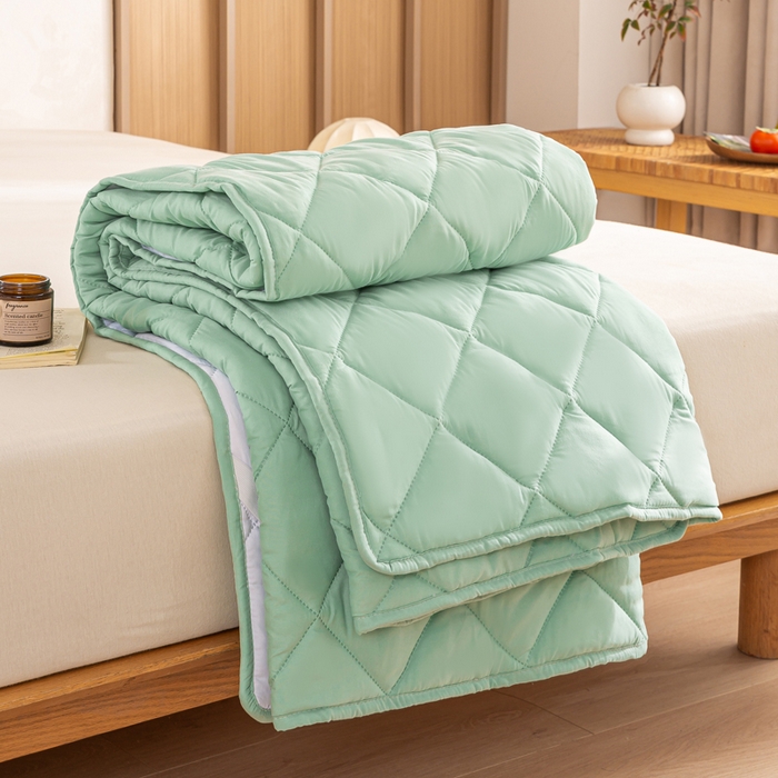 91家纺网 家纺一手货源 找家纺 憨豆家纺 2025新款水洗棉磨毛夹棉床笠四季床垫褥子床护垫薄款学生宿舍榻榻米垫被跨境加棉保护垫 床护垫-青色