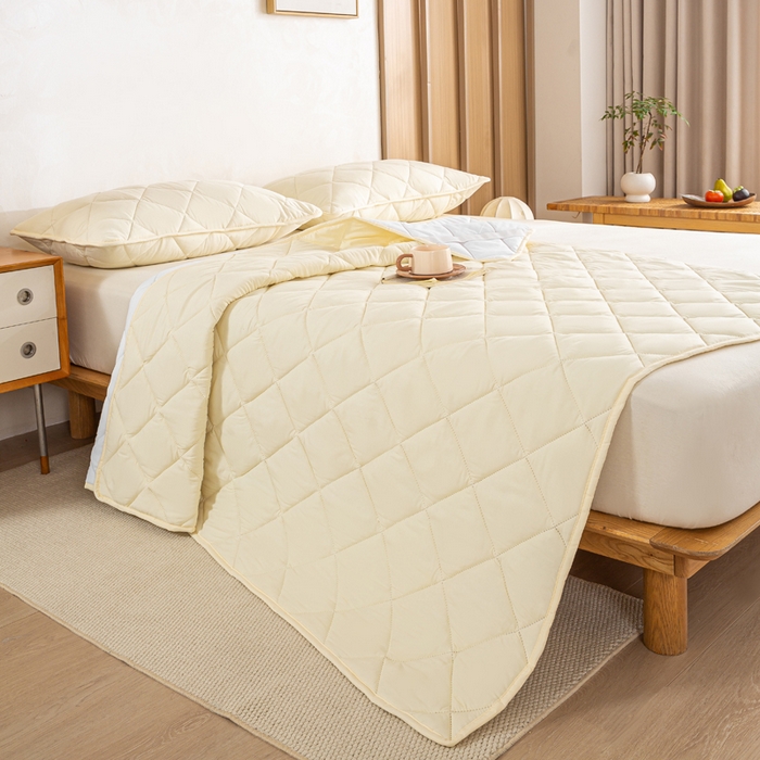 91家纺网 家纺一手货源 找家纺 憨豆家纺 2025新款水洗棉磨毛夹棉床笠四季床垫褥子床护垫薄款学生宿舍榻榻米垫被跨境加棉保护垫 床护垫-米白