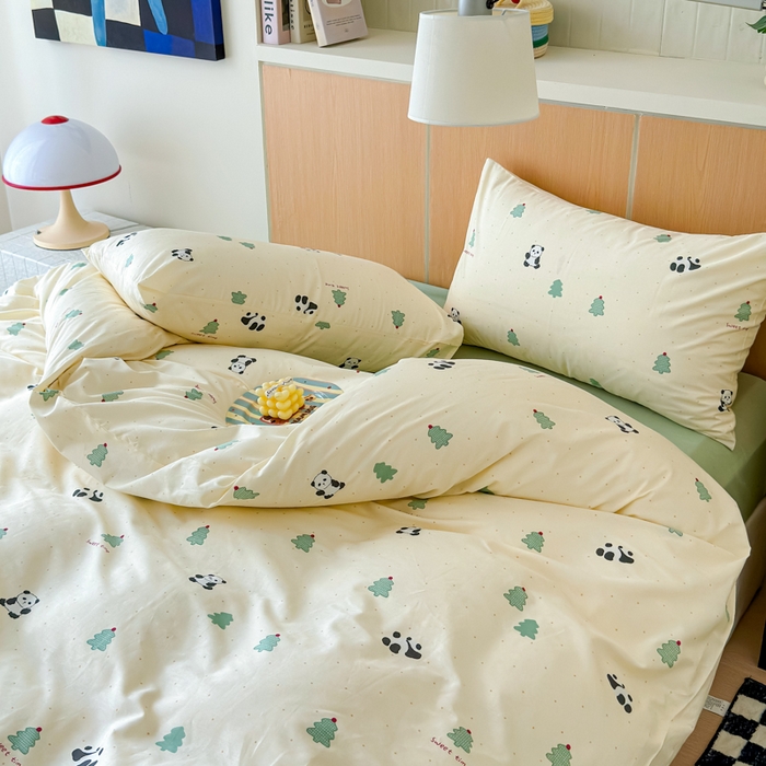 91家纺网 家纺一手货源 找家纺 感遇家纺  2025新款小清新甜系全棉四件套森林小熊猫