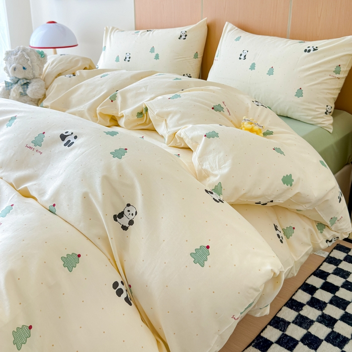 感遇家纺 2025新款小清新甜系全棉四件套 森林小熊猫